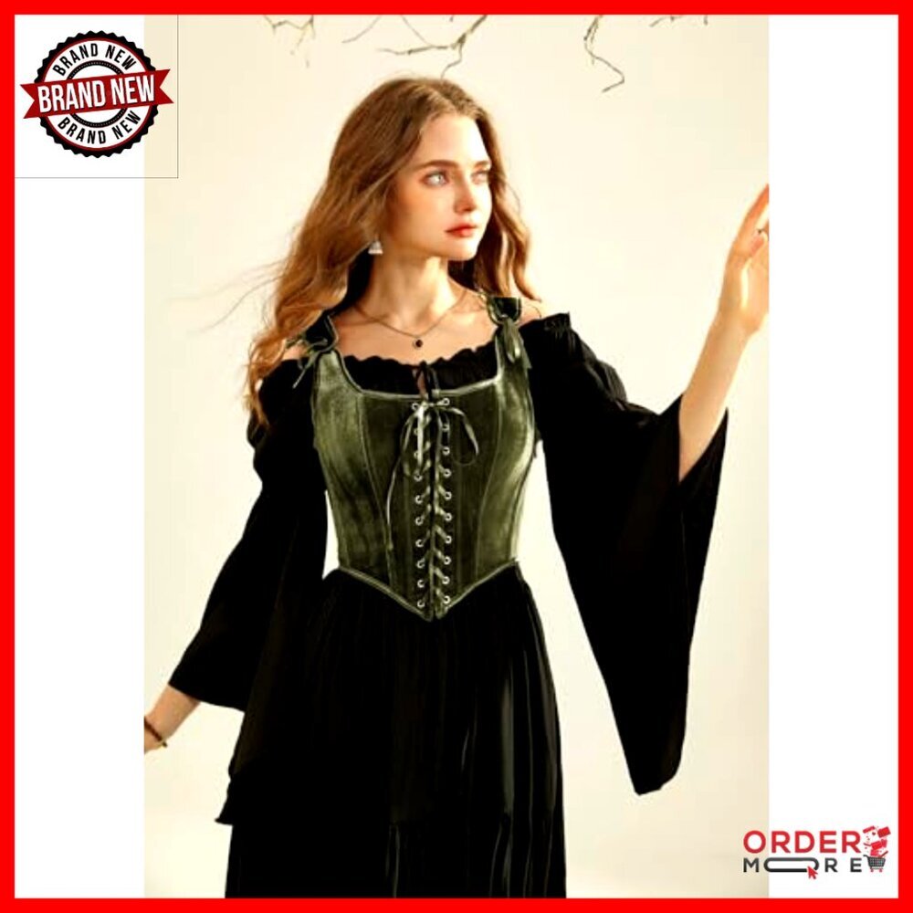 Velvet Overbust Corset Top Renaissance Pirate Lace Up Bodice Vintage Style - Picture 5 of 7